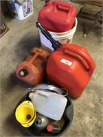 Gas Cans, Oil Pan, Bucket, etc.