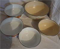 5 assorted metal mixing bowls for one money