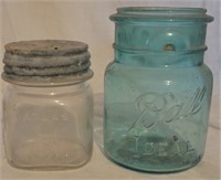 1/2 pint jar w/zinc lid; blue pint w/ no lid