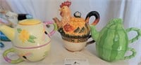 3 teapots w/ cups underneath for one money
