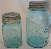 2 blue jars w/ zinc lids for one money