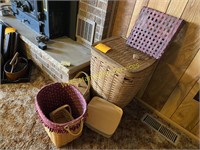4 Longaberger Baskets and Wicker Clothes Hamper