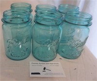 six blue pint jars for one money