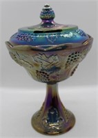 Carnival Glass Lidded Compote Bowl - 6 1/2" round