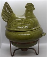 Pottery Hen on Nest w/ Metal Stand - 14" tall