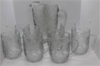 Glass Pitcher w/ 8 Glass Mugs