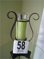 14" Candle Holder with Candle (Metal & Glass)