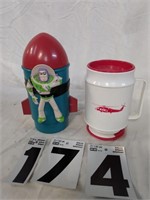 buzz light year rocket cup and a helicoptor cup
