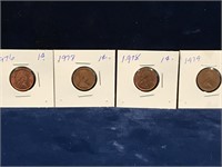 1976, 77, 78, 79 Canadian one cent pieces