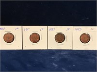 1980, 81, 82, 83 Canadian one cent pieces