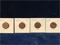 1992, 93, 94, 95 Canadian one cent pieces