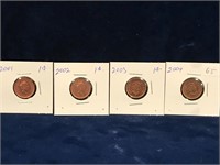 2001, 02, 03, 04 Canadian one cent pieces