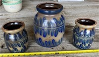 3 Cobalt Stoneware Jars