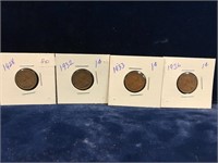 1928, 32, 33, 36 Canadian pennies