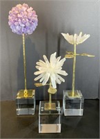 3 Pc Acrylic Base, Crystal Flower Decor
