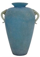 ITALIAN MURANO 'SCAVO' BLUE ART GLASS HANDLED VASE
