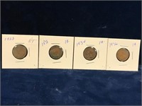 1928, 33, 34, 36 Canadian pennies