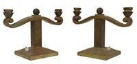 (2) FRENCH ART DECO BRONZE TWO-LIGHT TABLE LAMPS