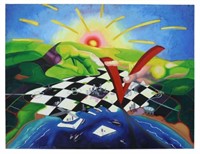JAMES S. LUTTRELL PAINTING CHESSBOARD LANDSCAPE