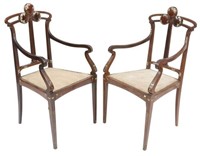 (2) ITALIAN ART NOUVEAU MOP INLAID ROSEWOOD CHAIRS