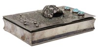 835 SILVER BOX W/ NATIVE AMERICAN BUST, TURQUOISE