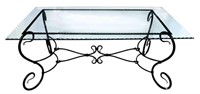 GLASS-TOP WROUGHT IRON COFFEE TABLE