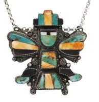 ZUNI MULTI-STONE INLAY KNIFEWING PENDANT BROOCH