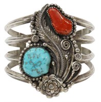 SOUTHWEST TURQUOISE RED CORAL CUFF BRACELET