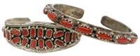 (2) SOUTHWEST STYLE STERLING & RED CORAL CUFFS