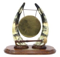 HORN & ETCHED BRASS TABLE GONG