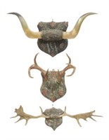 (3) LONGHORN STEER, BUCK & MOOSE TROPHY MOUNTS