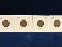 1933, 34, 35, 36 Canadian pennies