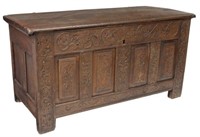 ENGLISH CARVED OAK COFFER/ BRIDE'S CHEST