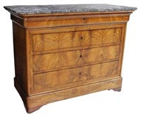 FRENCH CHARLES X MARBLE-TOP WALNUT COMMODE