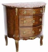 FRENCH LOUIS XV STYLE DEMILUNE MARBLE-TOP COMMODE