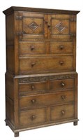 ENGLISH CARVED OAK MILLINERY CHEST ON CHEST