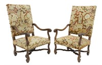 (2) FRENCH LOUIS XIV STYLE TAPESTRY FAUTEUILS