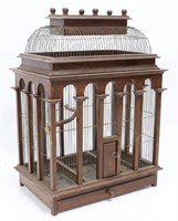 LARGE WOOD & WIRE DOME TOP BIRD CAGE