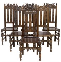 (6) ENGLISH CARVED OAK DINING SIDE CHAIRS
