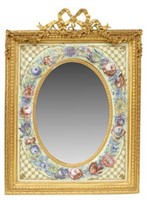FRENCH DORE BRONZE & PAINTED ENAMEL MIRROR
