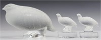 (3) LALIQUE FROSTED ART CRYSTAL PARTRIDGE QUAILS