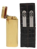 (2) CARTIER PLATED LIGHTER & STERLING COLLAR STAYS