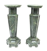 (2) LARGE GREEN STONE PEDESTALS PLANT STANDS