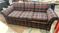 Plaid upholstered sofa - flame burgundy, green and