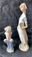 2 Lladro Spanish porcelain figures, one tall