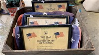 3 worn US flags, with 4 framed certificates