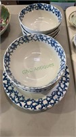 15 pieces of blue splatter ware china by Gibson