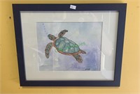Framed original watercolor - sea turtle - by Beth