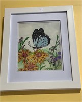 Original watercolor - butterflies and flowers - by