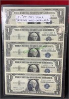 Currency - 5-$1 Dollar 1957 silver certificate
